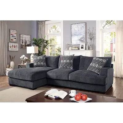 Dark gray L shape 3 seater sofa with cushions