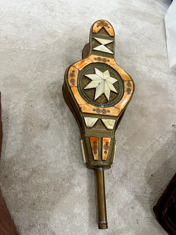 Rare Wooden Fireplace Wind Bellows Bone Camel RABOZ Vintage Handcrafted Morocco