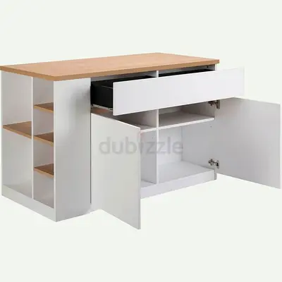 Stylish Modern White Cabinet with Wooden Top