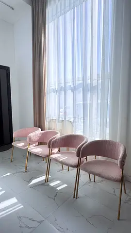 Modern Blush Pink Textured Dining Chairs with Gold Legs – Set of 4