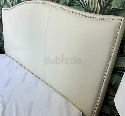 Elegant White Upholstered leather bed and Headboard from Marina Home