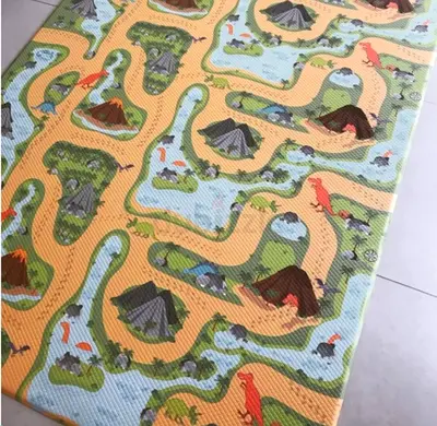 Bumpa Mat Reversible Colorful Dinosaur and Gray Honeycombed-Themed Play Mat