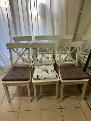 IKEA Set of 6 Elegant White Dining Chairs with Cushions