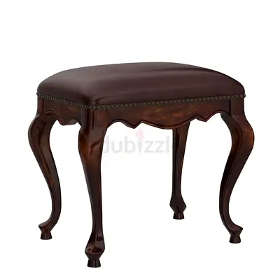 Elegant Dark Wood Stool with Leather Cushion
