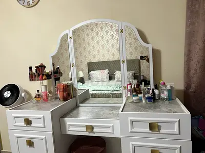 Elegant White Dresser with Triple Mirror