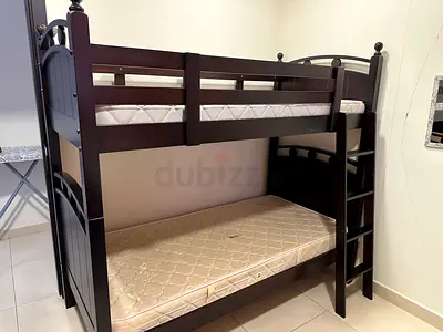 Sturdy Wooden Bunk Bed with Mattress