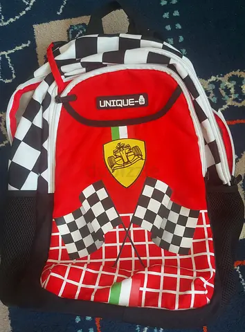 Racing Themed Backpack with Checkered Flags