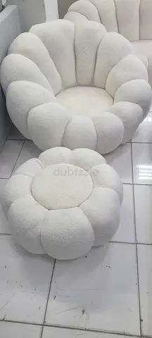 Cozy White Boucle Chair and Ottoman Set