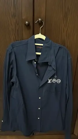Louis Vuitton LV Logo Embroidered Long-Sleeve Shirt (Navy)