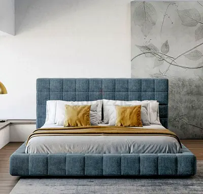 Stylish Modern King Size Bed with Upholstered Headboard