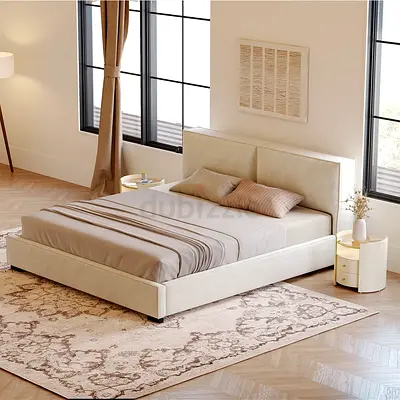 Elegant Beige King Size Bed Frame with Luxurious Design