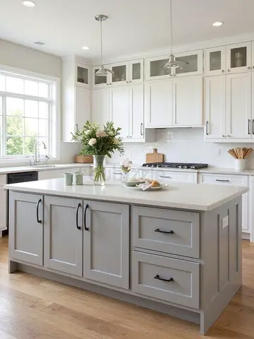 Modern Grey Kitchen Island with Storage