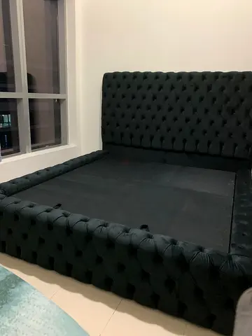 Elegant Black Velvet Bed Frame with High Headboard