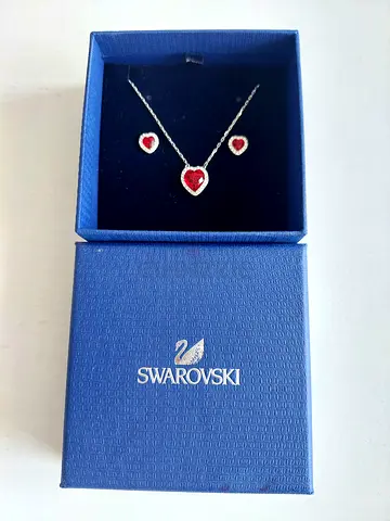 Swarovski crystal red loveheart necklace and earrings set