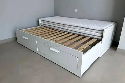 Ikea brimness Day bed frame with 2 big storage drawers underneath and with 2 Ikea mattresses is
