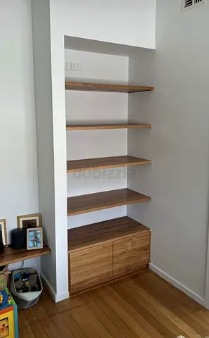 Made-to-Measure Built-In Alcove Shelving Unit with Wooden Floating Shelves