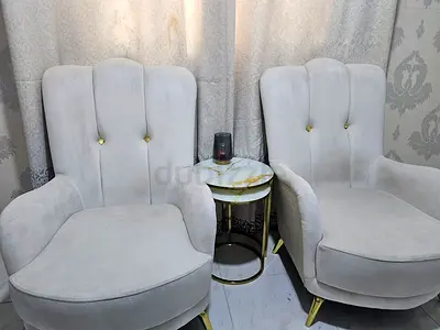 Elegant Pair of Armchairs with Marble Side Table