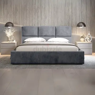 Stylish Grey King Size Bed Frame with Mattress