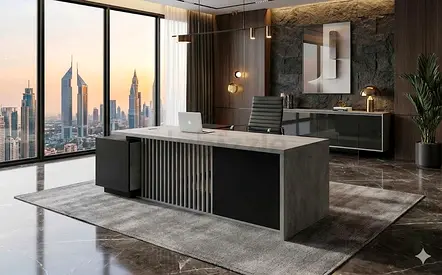 Urban Concrete Directors Desk (Concrete  Black)