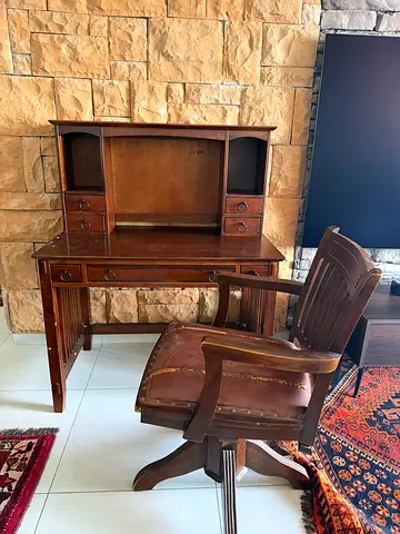 Vintage Wooden Study Table with Chair