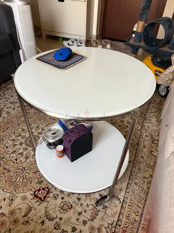 Stylish Round White Side Table with Wheels