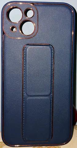 Blue Leather Phone Case with Bronze lining of iphone 13 ,13 pro and iphone 14
