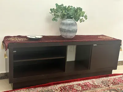 Stylish Dark Wood TV Stand with Open Shelves