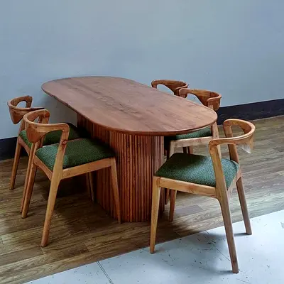 Designer Oval Dining Table with Solid Pedestal and Luxury Finish