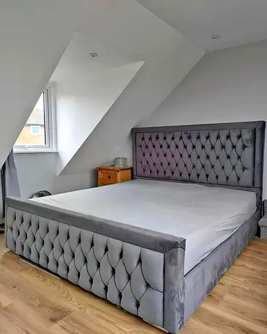 Stylish Grey Upholstered Bed Frame