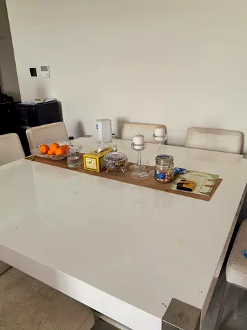 Modern White Dining Table with eight Chairs
