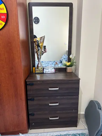 Stylish Wooden Dresser with Mirror and bed set with drawers