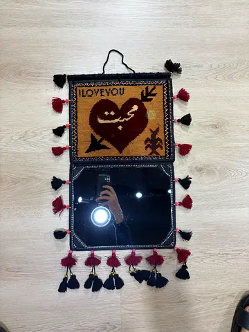 Beautiful afghan Handmade Wall Hanging with Mirror and Decorative Tassels