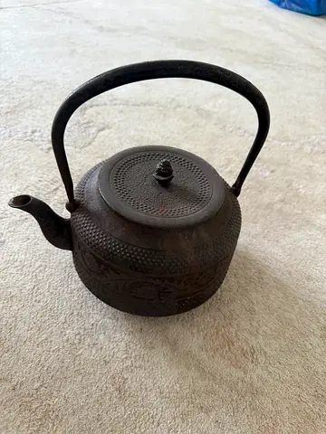 Antique Japanese ceremonial cast iron tea kettle pot utinsel collectible Asian