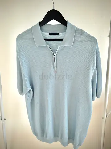 Original Concrete Zip Knit Polo Shirt in Light Blue – Size Large