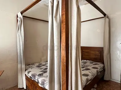 Solid Wood Canopy Bed with Curtains