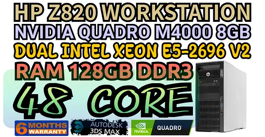 HP Z820 WORKSTATION 48 CORE 2 INTEL XEON E5-2696 V2 RAM 128GB DDR3 NVIDIA QUADRO M4000 8GB DDR5