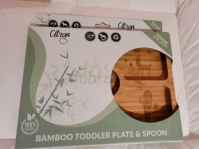 Citron Bamboo Toddler Plate  Spoon Set