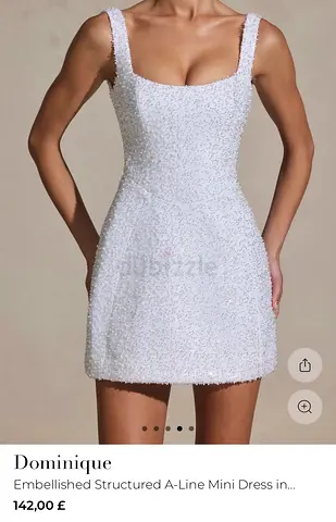 Embellished structured A-line mini dress in white
