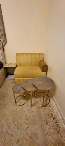 Cozy Two-Seater Sofa with Marble Side Tables for Sale!