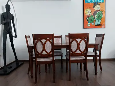 Elegant Wooden Dining Set with Six Chairs