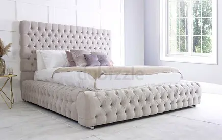 Elegant King Size Bed with Upholstered Headboard