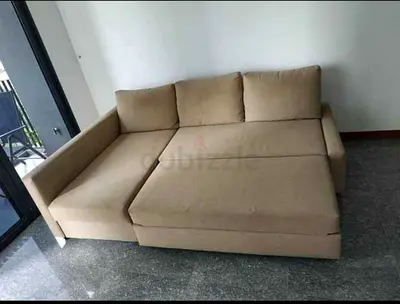 Comfortable Beige Sofa with Chaise Lounge