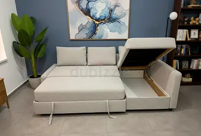 This modern L-shaped sofa bed is designed for both