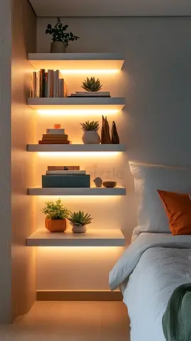 Custom Interior Wall Recess floating Shelving with Solid Wood