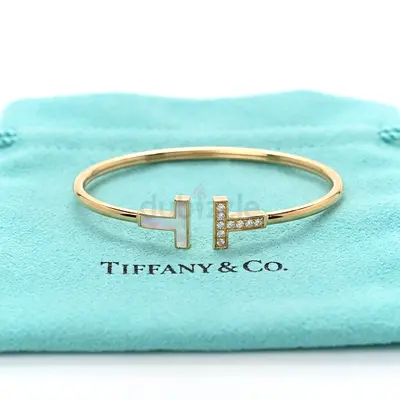 Tiffany T Wire Bracelet
in Rose Gold with Diamonds and Mother-of-pearl Small
