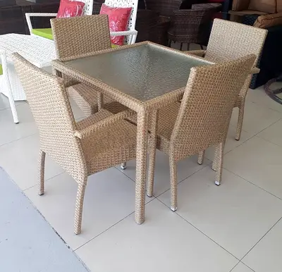 Wicker Dining Table Set with 4 Chairs