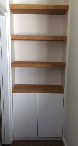 Minimalist MDF Wall Niche Shelf with Solid Wood Finish and Storage Cabinet