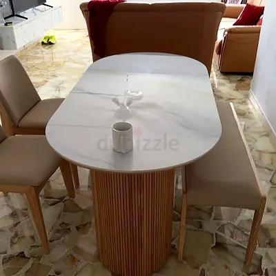 Custom Marble Dining Table with Architectural Fluted Base