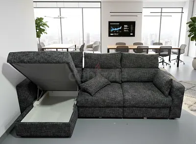 IKEA space-saving sectional sofa bed features a lift-up storage compartment for added practicality