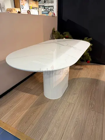 Modern Statement Dining Table with MDF Pattern Top and Round Fluted Base